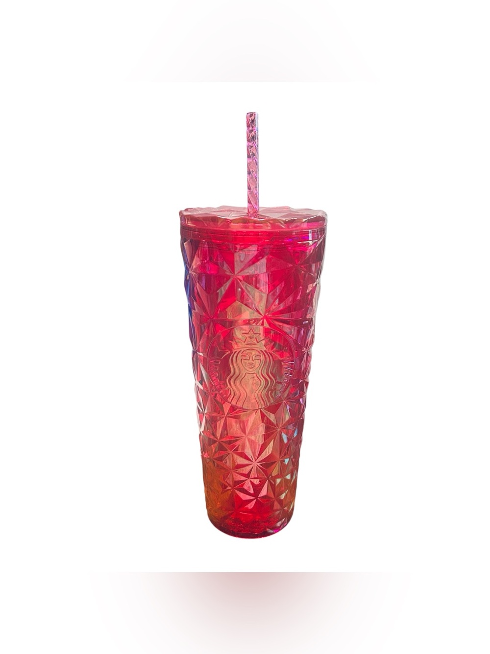 Starbucks Fuschia Diamond Pattern Tumbler w Straw UNUSED 24 oz.